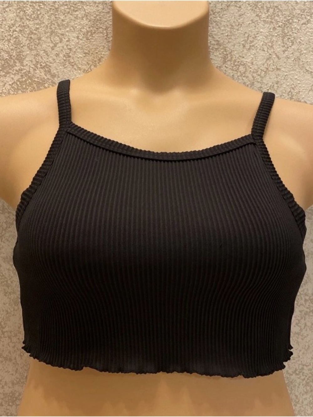 Hollister Black Ribbed Cropped Swim Top